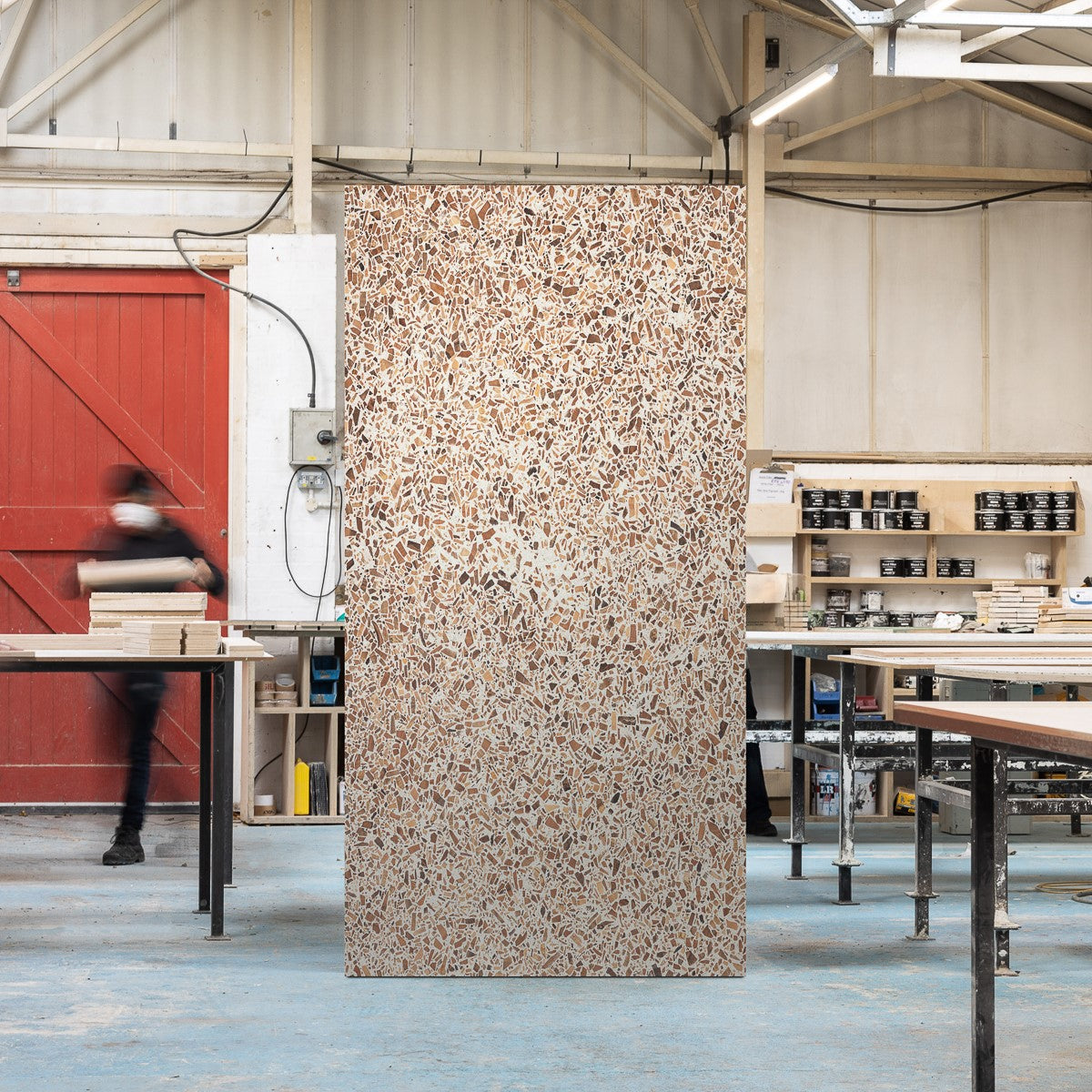 Bianco London Plane wood terrazzo surface